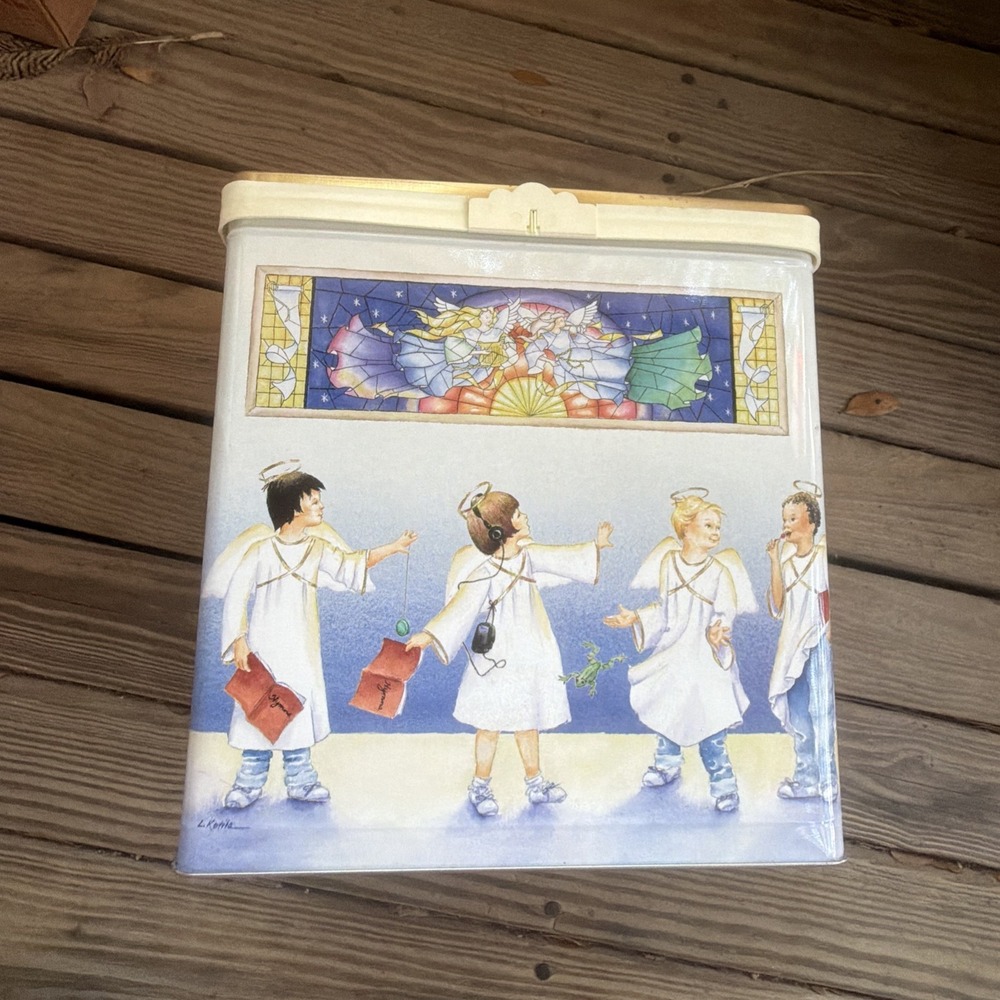 Angel Christmas Tin 10" Tall X 9.5" Wide Vintage Popcorn Tin